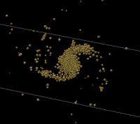 3D multibody gravity simulation screenshot - spiral galaxy formation